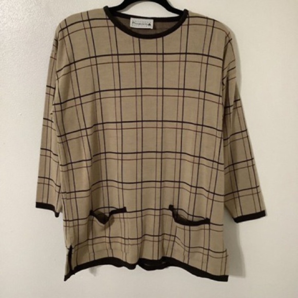 Plaid Beige and Brown Sweater